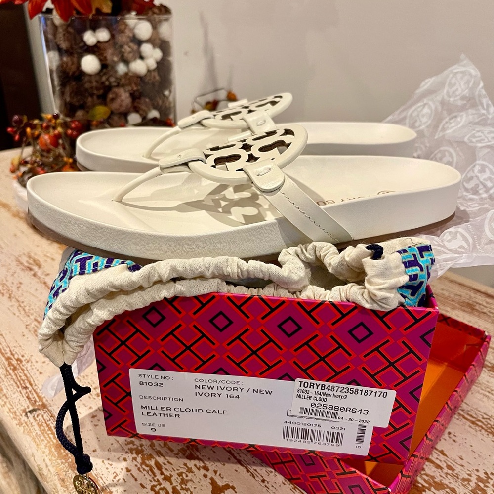 Tory Burch Miller Cloud Calf Leather New Ivory Sandals - Picture 4 of 13